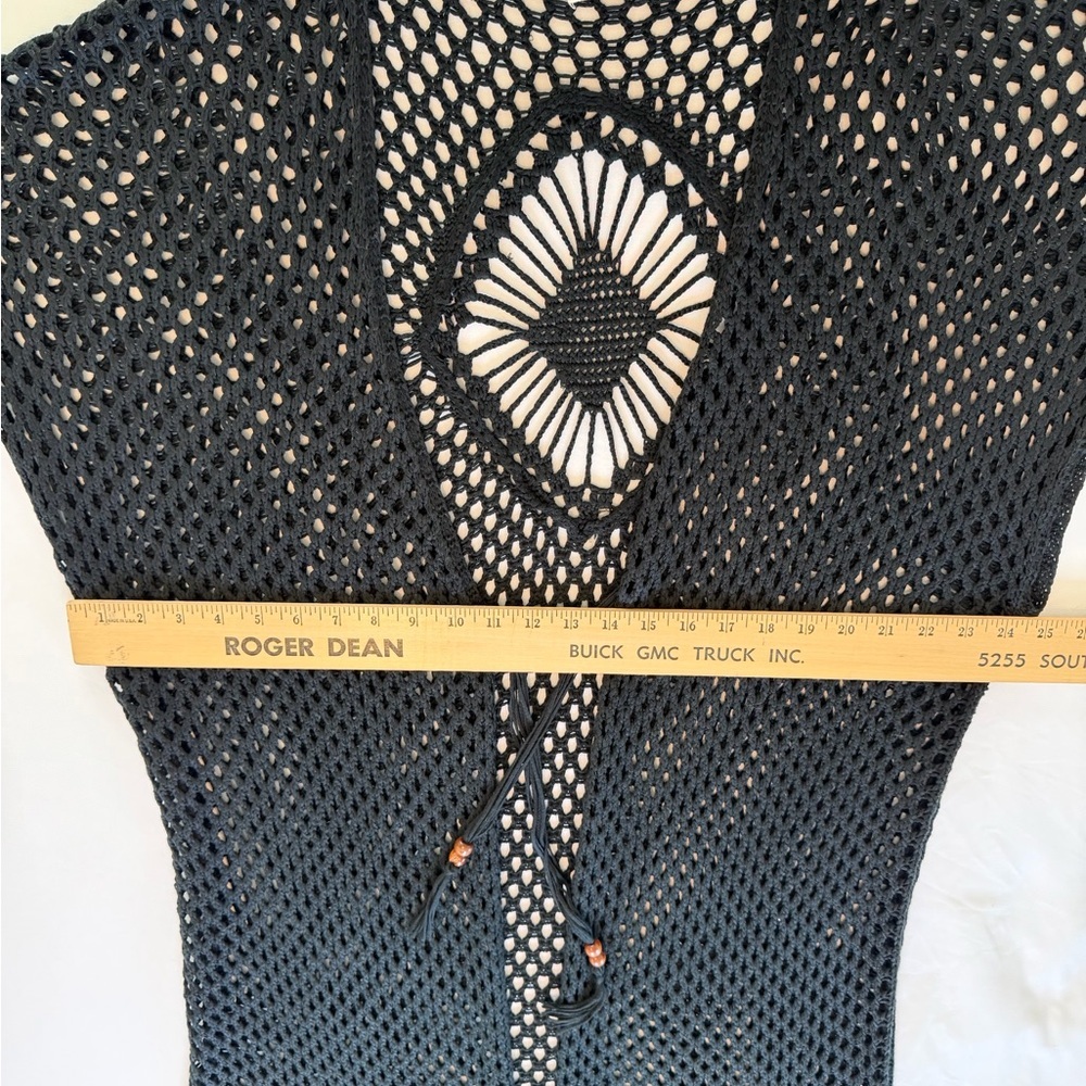 Boho Black Crochet Mesh Kimono Cover-Up Tassel Hem Plus Size 2X‎ - Picture 12 of 14